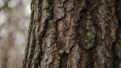 Obraz premium Close-up of rugged tree bark texture in a natural forest setting.