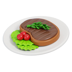 3D Grilled Steak Italian Food on White Plate Isolated. 