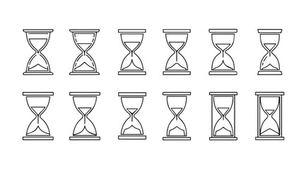 Collection of hand drawn hourglass silhouettes representing the passage of time