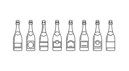 A row of elegant champagne bottle silhouettes with detailed labels and stoppers silhouette © Tanvir