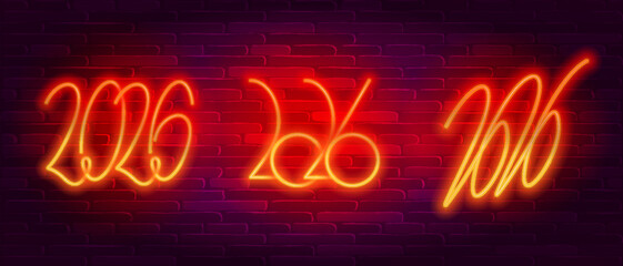 2026 New Year neon sign. Stock vector glowing neon lettering.