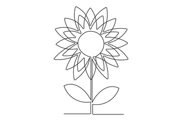 Modern sunflower drawn in continuous one line minimalist style
