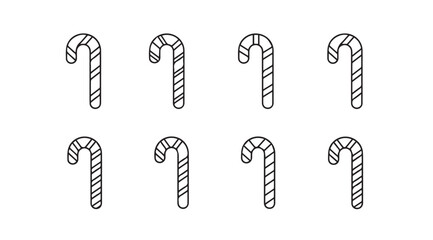 Eight simple candy cane outline illustrations in a silhouette style