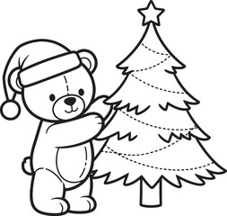 Teddy bear decorating christmas tree