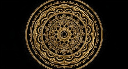 Intricate golden mandala pattern on black background