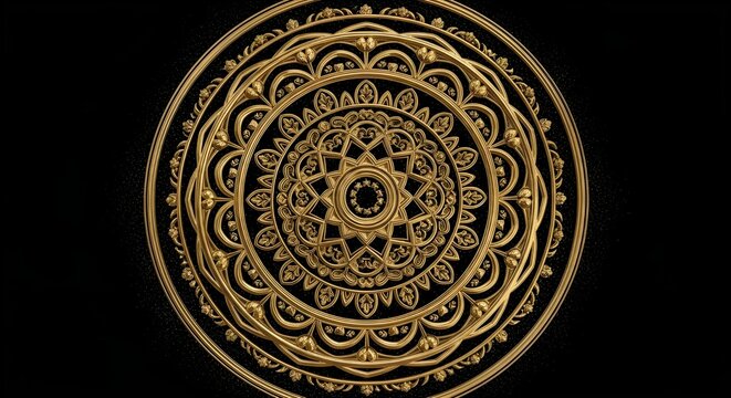 Intricate golden mandala pattern on black background