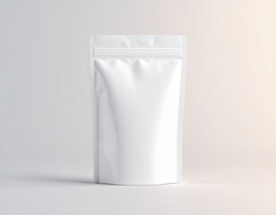 Minimalist Blank White Standing Ziplock Pouch on Soft Gradient Background for Product Branding, Food Packaging Design, and Mockup Presentation