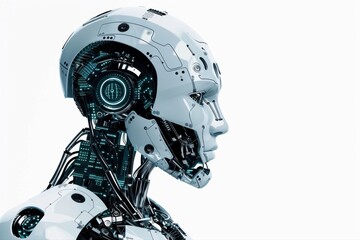 Robotic humanoid facing the future AI tech evolution automation cyborg on transparent background