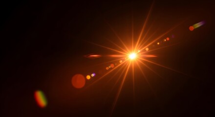 Radiant lens flare effect with starburst and bokeh highlights creating a dynamic, energetic, and vibrant visual for backgrounds and design projects.