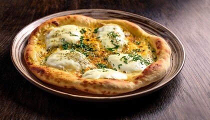 Cheesy Naan Stuffed With Melted Mozzarella And Sprinkled With Dried Herbs