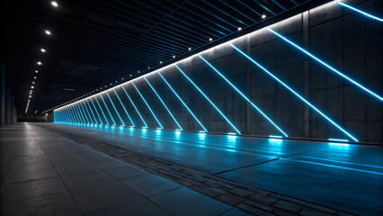 Fototapeta premium Abstract neon light tunnel architecture futuristic design