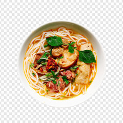 Delicious bowl of savory noodles with shrimp and fresh herbs a vibrant and appetizing meal