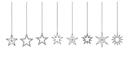 Hanging star ornaments in a row silhouette
