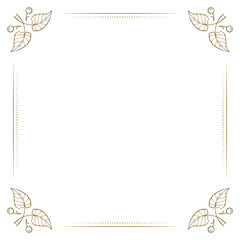 Gold square frame with berries and leaves. Symmetrical elegant botanical border for classic decor and stationery