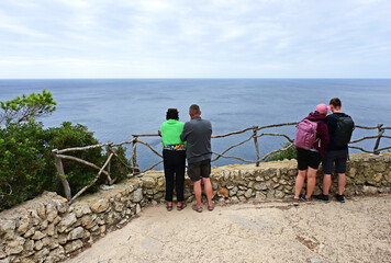 Cala Galdana, Ferreries, Menorca, Balearic Islands, Spain, Europe :  Emblematic Menorcan fence at viewpoint, traditional handcrafted fences and gates made of olive tree wood called Acebuche barrier 