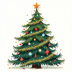 Fully Decorated Traditional Christmas Tree with Star and Lights