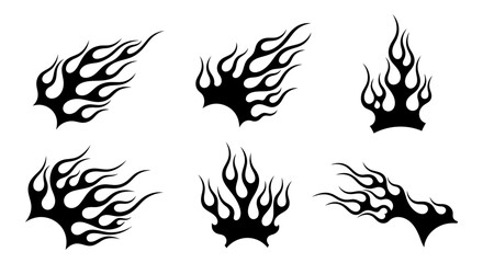 Obraz premium Collection of black flame vector designs isolated on a white background