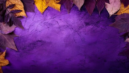 Purple Abstract Grunge Background Witn Autumn Leaves