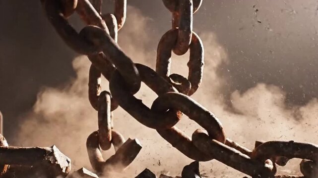 Broken chains falling in slow motion.