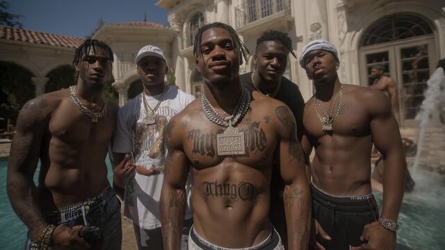 Gang members partying at a mansion