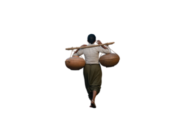 
Foggy Rural Morning with man Carrying Clay Pots