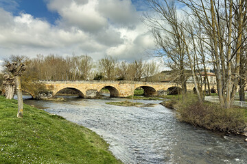 Puente Mayor, a medieval stone bridge in Aguilar de Campoo, Palencia