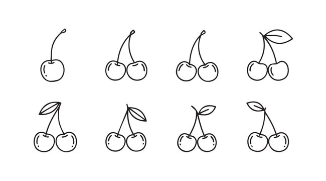 Collection of hand drawn cherry illustrations in a simple silhouette style