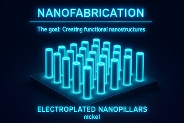 Neon Nanopillar Infographic with Array Structures for Surface Science Applications