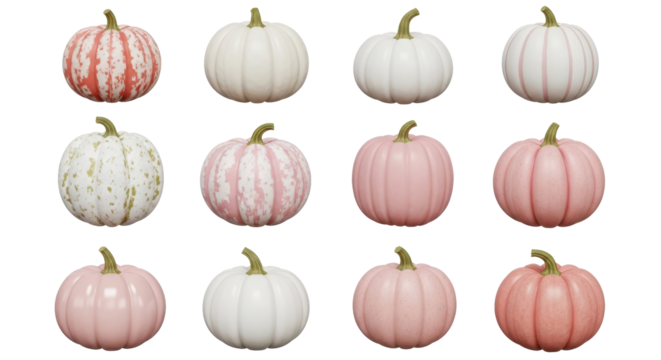 A Dozen Pumpkins: Twelve pumpkins showcase unique textures and colors, embodying the spirit of autumn and the joy of harvest, evoking feelings of warmth and festive gatherings.