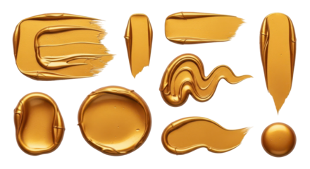 Golden Strokes: A vibrant collection of golden paint strokes, each stroke displaying a unique texture and form, a symphony of artistry and color.