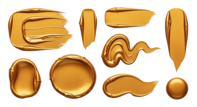 Golden Strokes: A vibrant collection of golden paint strokes, each stroke displaying a unique texture and form, a symphony of artistry and color.