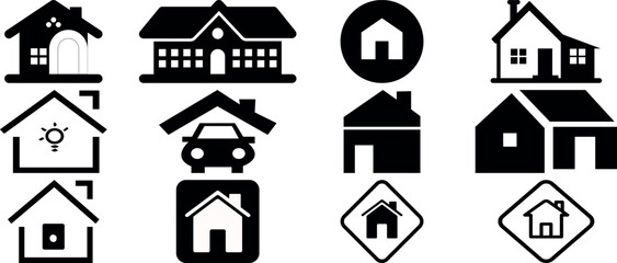 Fototapeta premium House Silhouette Icons Vector Pack - Black Minimalist Home Clipart for Real Estate & Architecture