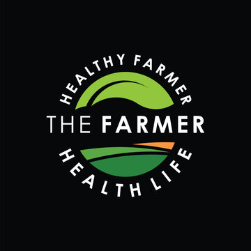 Green farmer logo design vector, farm badge logo template