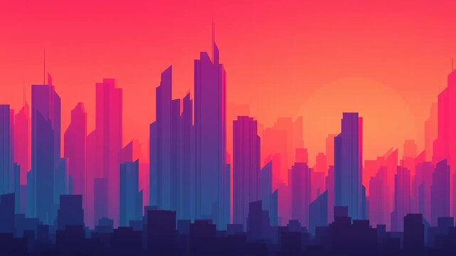 Cyberpunk video backdrop, futuristic city skyline with vibrant colors.
