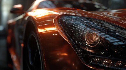 Gleaming Copper Sports Car Headlight Reflects Sophisticated Design and Engineering Excellence