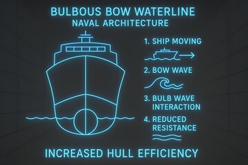 Bulbous Bow Efficiency Infographic with Ship Hull Design for Marine Engineering