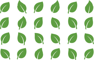 Green leaf icons pattern, eco friendly foliage design, natural botanical illustration, organic leaf symbols for sustainability, environment themed graphics