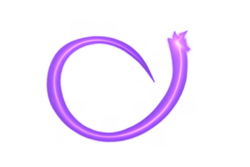 Purple glowing neon light trail moving in a swirling dynamic curve, representing speed and energy. Transparent background