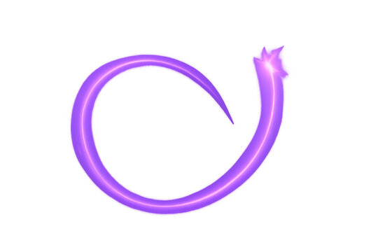 Purple glowing neon light trail moving in a swirling dynamic curve, representing speed and energy. Transparent background