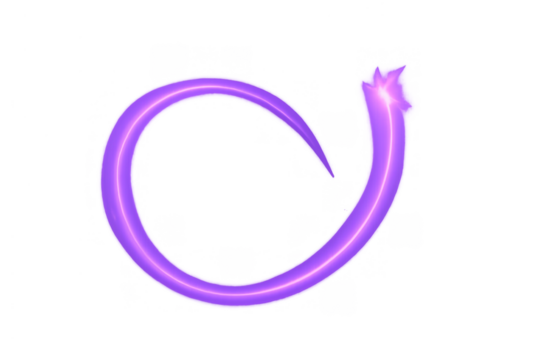 Purple glowing neon light trail moving in a swirling dynamic curve, representing speed and energy. Transparent background