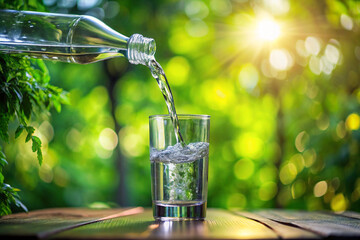 glass of water on green background
