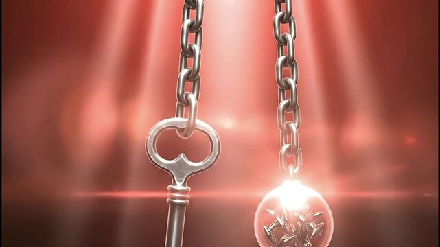 Vector Illustration of a Mysterious Hanging Keychain &mdash; Antique Key and Encapsulated Lancet-Shaped Spheres