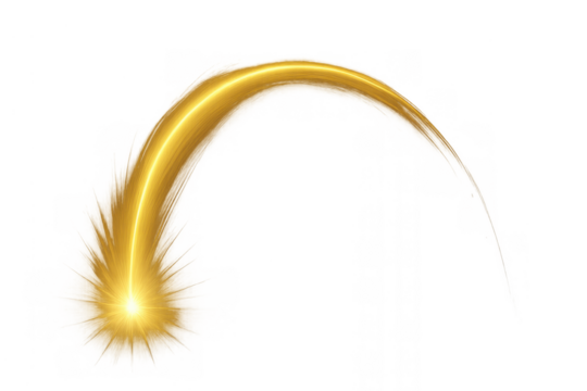 Golden light comet trail streaking across, radiating energy, cosmic motion, speed effect, fast moving star element