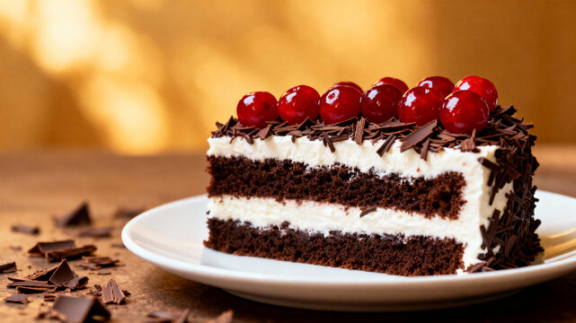 Chocolate Cake Slice Cherries