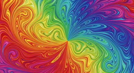 Vibrant abstract rainbow swirl pattern with fluid paint effect.