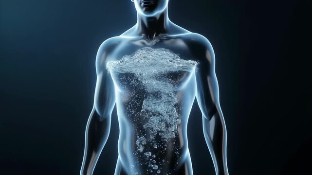 Transparent Human Torso Filled with Bubbling Water in Dark body translucent