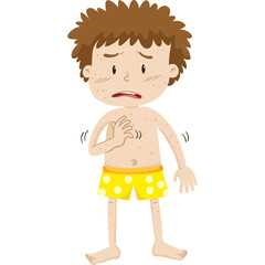 Young Boy Showing Skin Rash With Red Spots and Itchy Feeling Isolated on Transparent Background Showing Discomfort and Concern