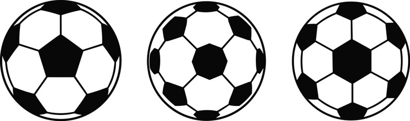 Fototapeta premium Three Classic Soccer Ball Designs Showcasing Unique Panel Patterns, Geometric Variations, and Engineering Styles for Performance, Grip, and Aerodynamic Study