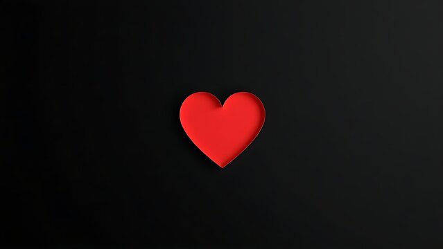 An abstract red heart shape on a matte black background, emphasizing minimalist design with negative space.