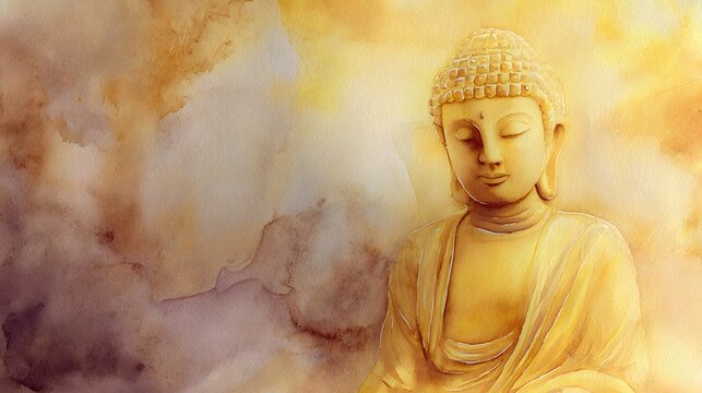 Serene golden Buddha illustration radiates peaceful warmth a calming spiritual art piece